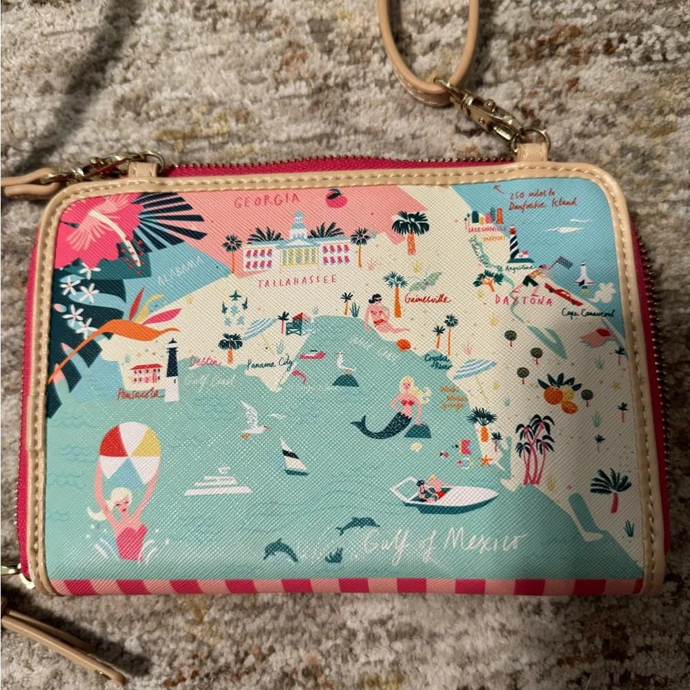 Spartina 449 Florida Map Crossbody Bag - Blue and Pink - Picture 2 of 3